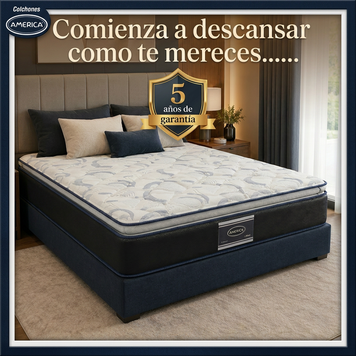 Paquete de Colchon America Madison con Base Box Almohadas y Protector Gratis