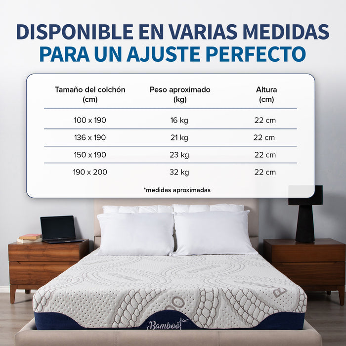 Colchón Bamboo Memory Foam – Fresco y Adaptable sin Resortes 10 años de garantia