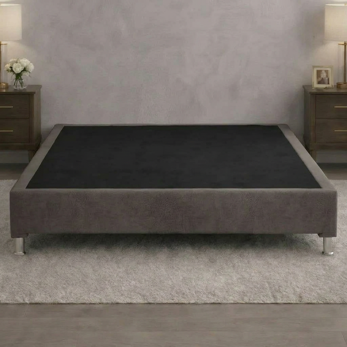 Base Cama Box Spring Tapizado Vinipiel Hanzo Gris | De Madera De Pino | Altura 30cm | Moderno Diseño Y Calidad Premium |  Minimalista | Con Patas Cromadas | Muy Resistente Y Garantizado