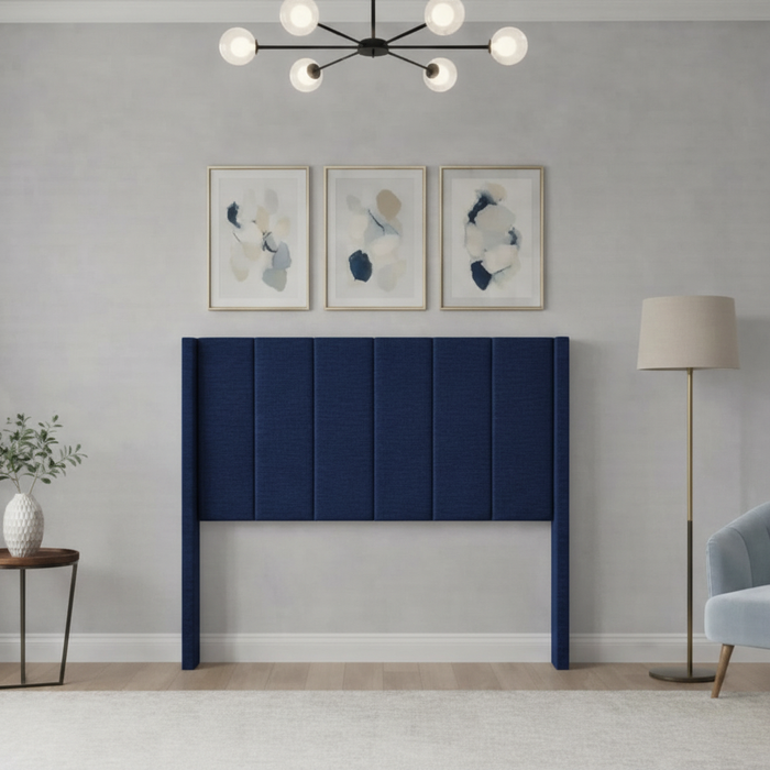 Cabecera Para Cama O Recamara Tapizada En Tela Lino Azul | De Madera De Pino | Moderno Diseño Y Calidad Premium | Minimalista | Muy Resistente