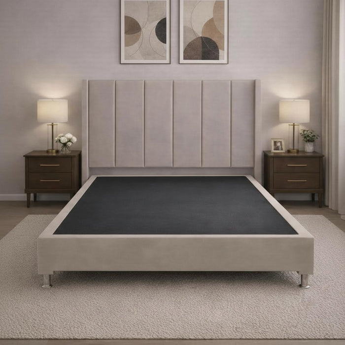 Juego de Base Cama + Cabecera Tapizada En Vinipiel Hanzo Crema | Madera de Pino | Moderno Diseño Y Calidad Premium  | Minimalista | Muy Resistente Y Garantizada