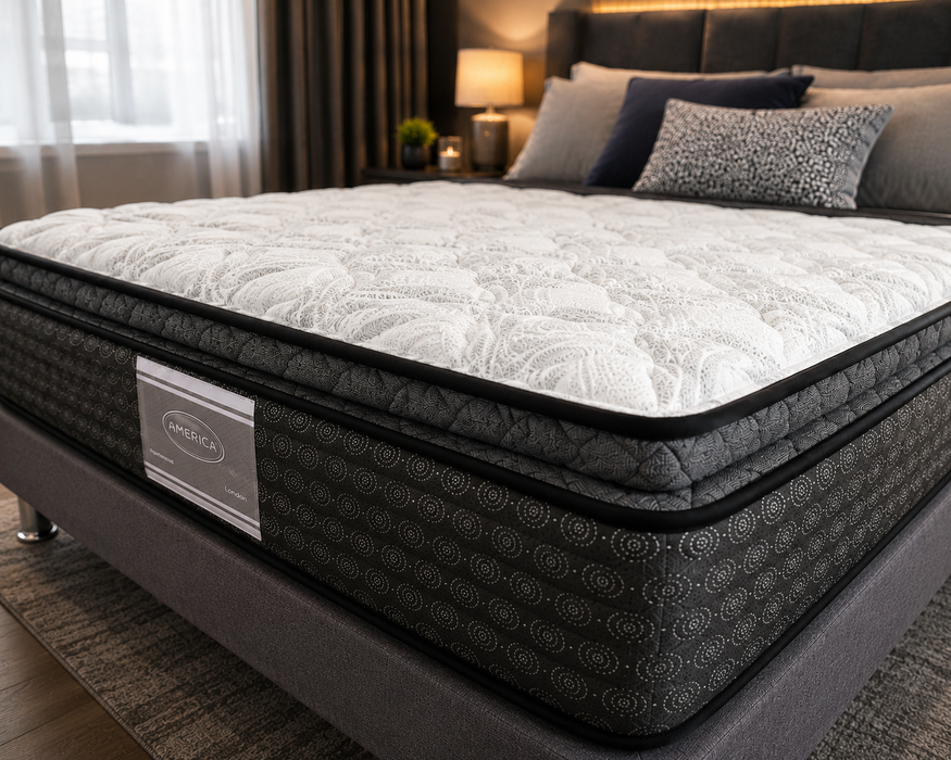 Paquete de Colchon America London con Base Box Almohadas y Protector Gratis