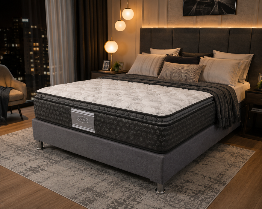 Paquete de Colchon America London con Base Box Almohadas y Protector Gratis