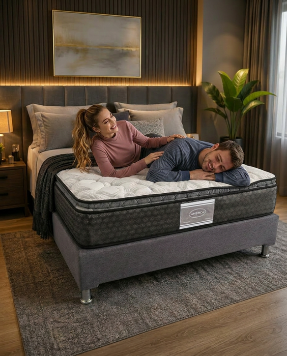 Paquete de Colchon America London con Base Box Almohadas y Protector Gratis