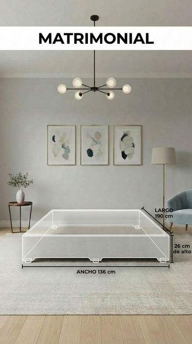 Base Cama Box Spring Tapizado en Tela Lino Gris | De Madera De Pino | Altura 26cm | Moderno Diseño Y Calidad Premium |  Minimalista | Muy Resistente Y Garantizado